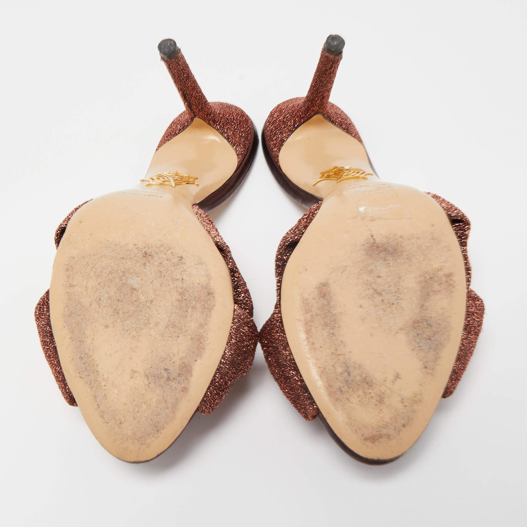 Charlotte Olympia Sandali con nodo in tessuto lurex marrone misura 37,5 in vendita 1