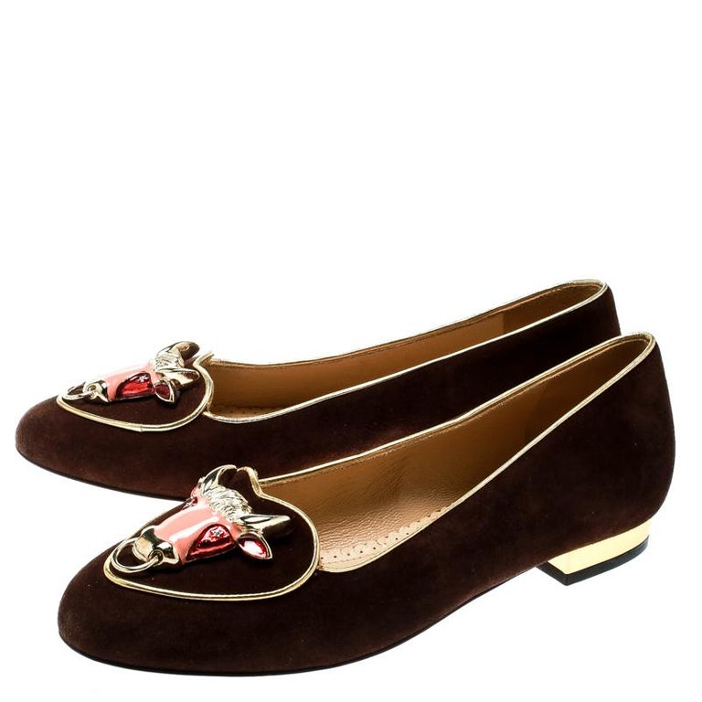 Charlotte Olympia Brown Suede Taurus Smoking Slippers Size 35.5 For ...