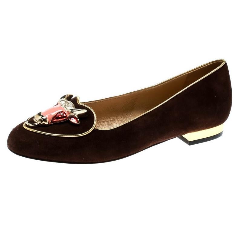 Charlotte Olympia Brown Suede Taurus Smoking Slippers Size 35.5