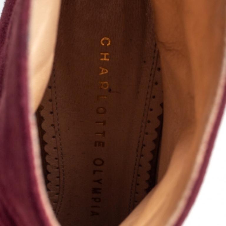 Charlotte Olympia Burgundy Suede  Ankle Boots Size 36 In Good Condition For Sale In Dubai, Al Qouz 2
