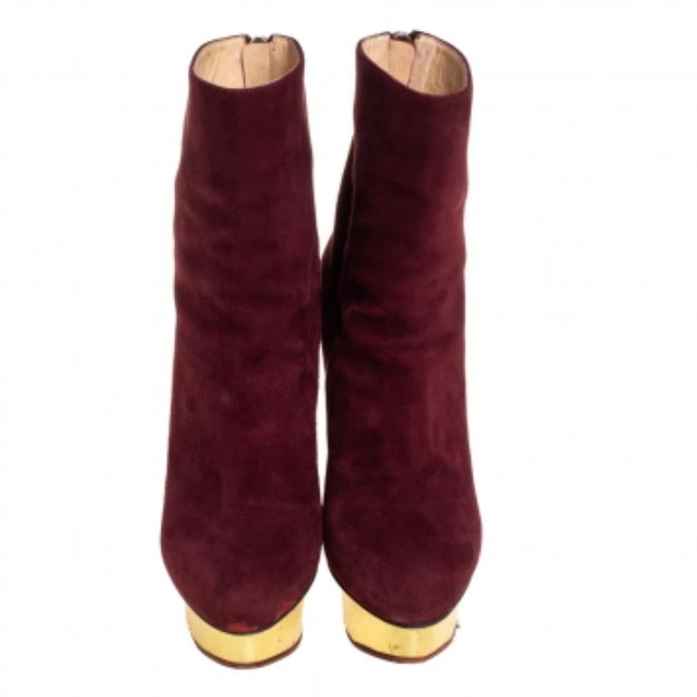 Charlotte Olympia Burgundy Suede  Ankle Boots Size 36 For Sale 1