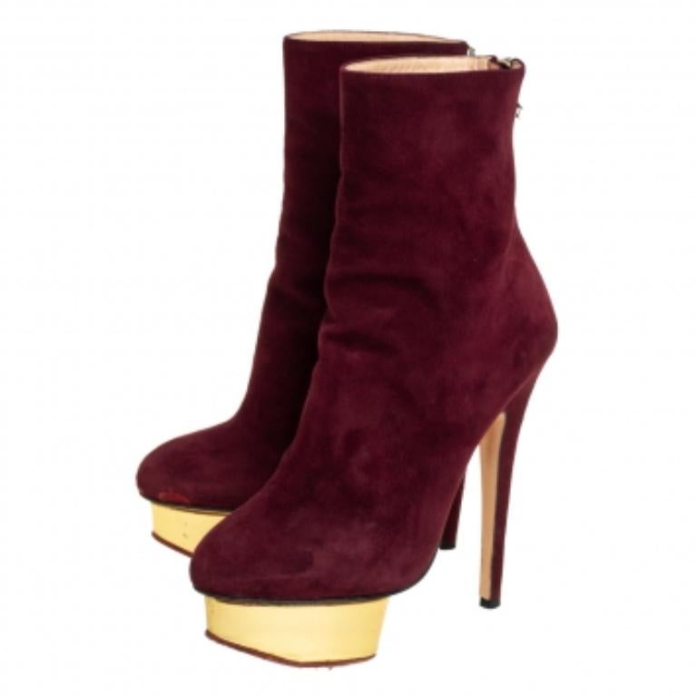 Charlotte Olympia Burgundy Suede  Ankle Boots Size 36 For Sale 2