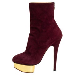 Charlotte Olympia Burgundy Suede  Ankle Boots Size 36