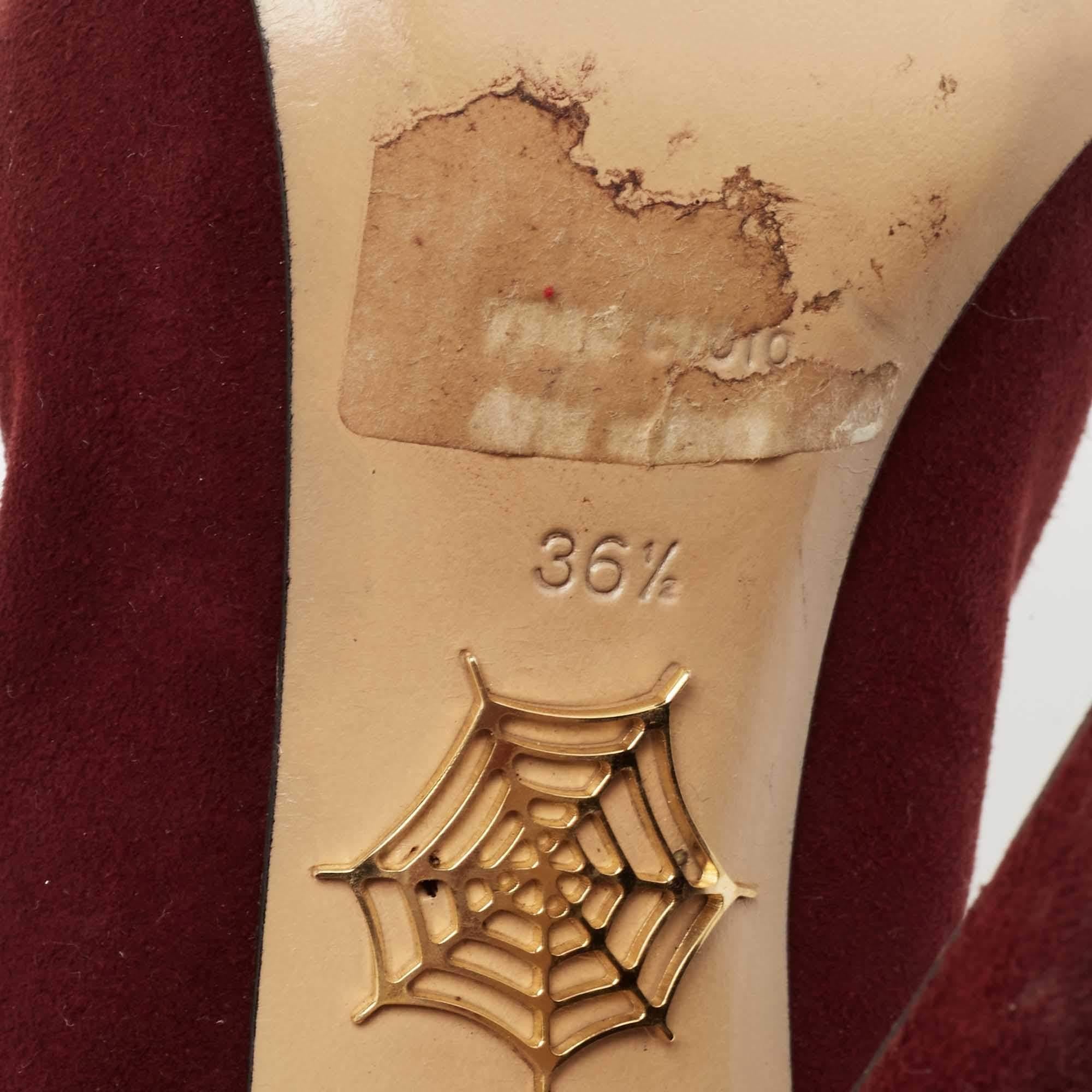 Charlotte Olympia Burgundy Suede Dolly Platform Pumps Size 36.5 For Sale 3