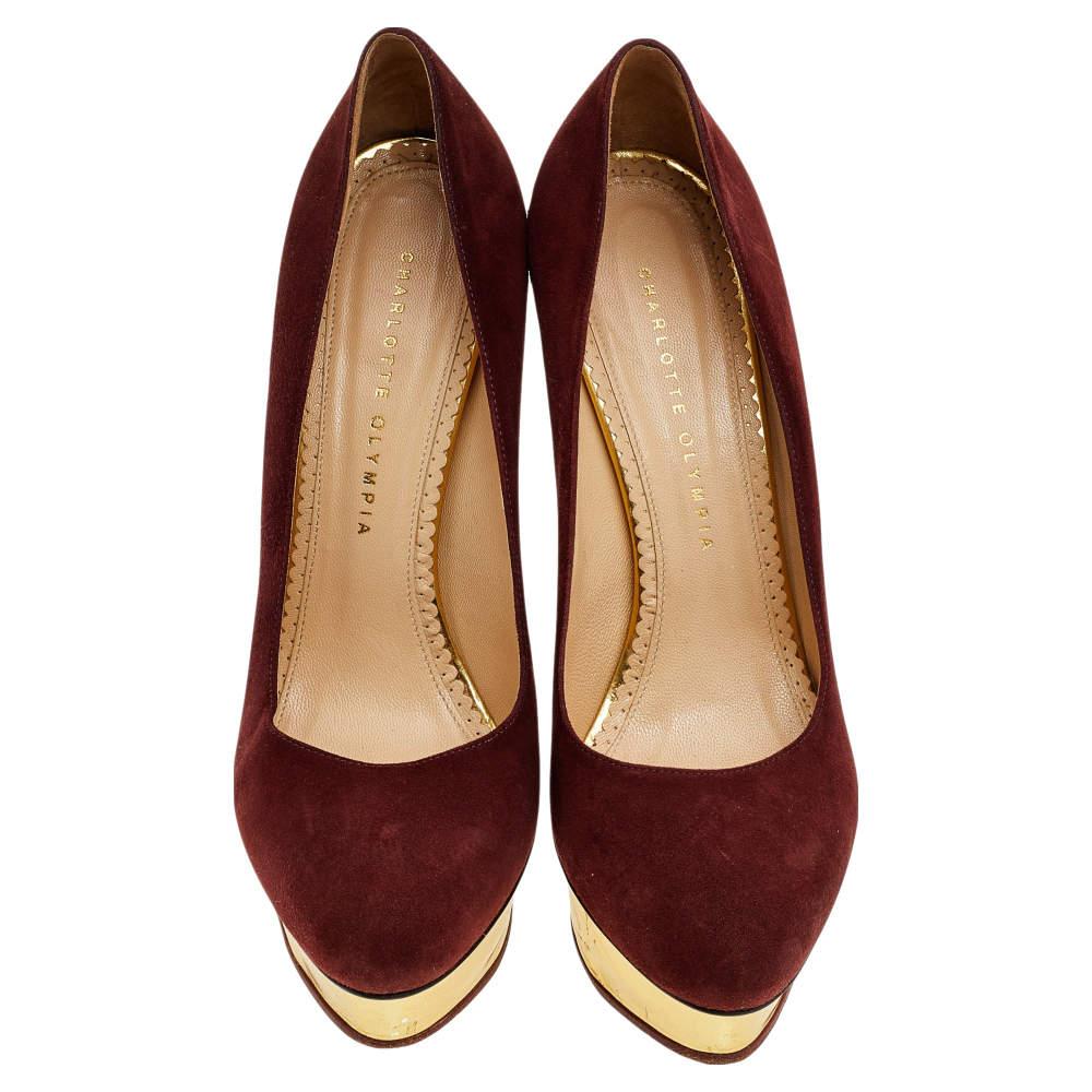 Black Charlotte Olympia Burgundy Suede Dolly Platform Pumps Size 40
