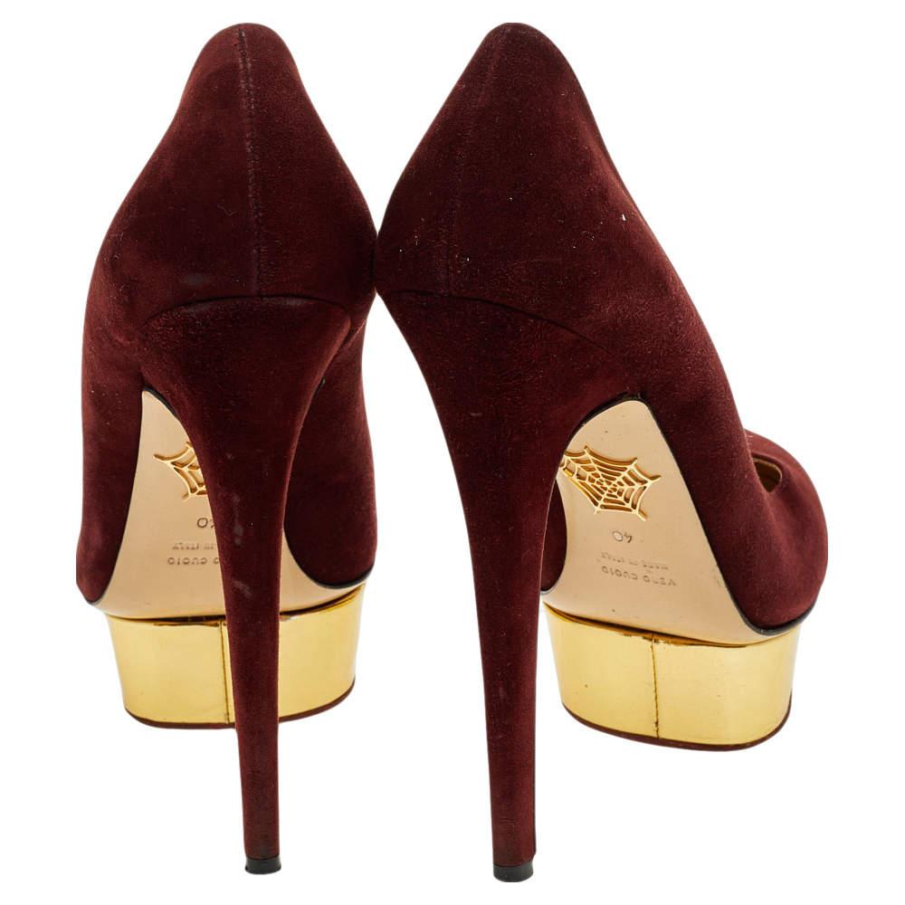 Women's Charlotte Olympia Burgundy Suede Dolly Platform Pumps Size 40