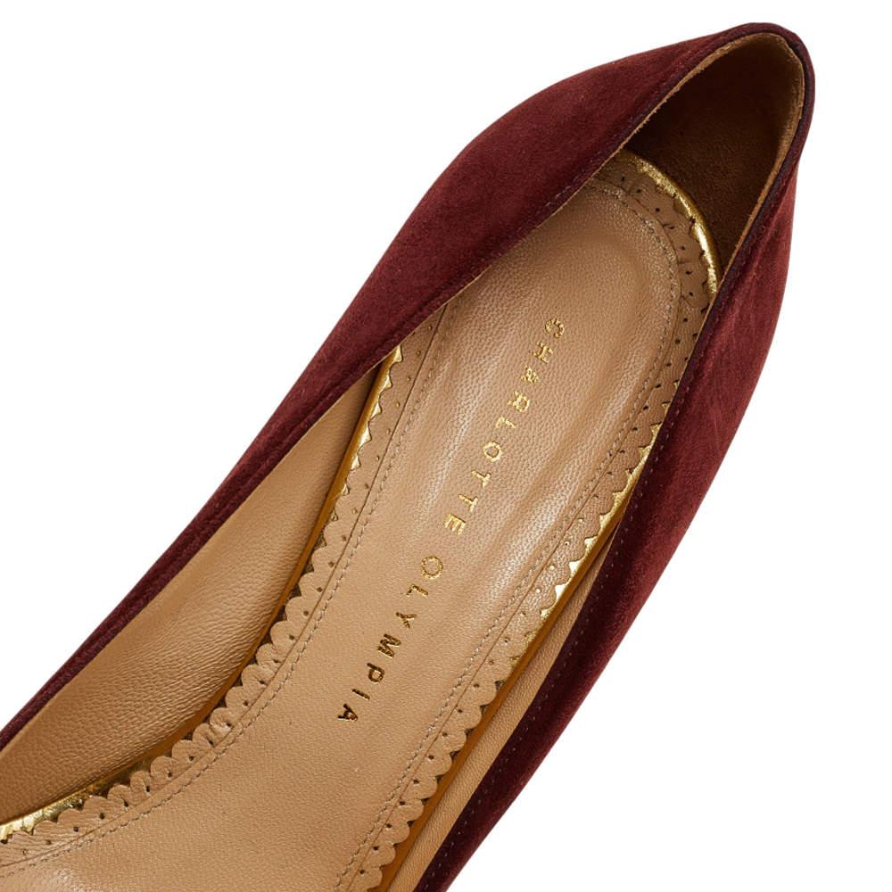 Charlotte Olympia Burgundy Suede Dolly Platform Pumps Size 40 2