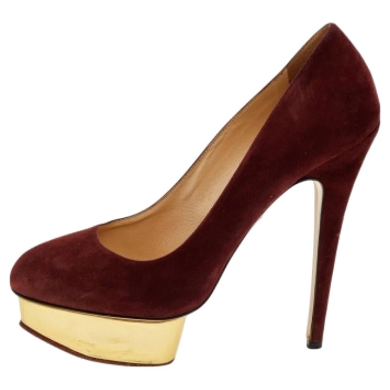 Charlotte Olympia Burgundy Suede Dolly Platform Pumps Size 40