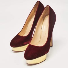 Charlotte Olympia Burgundy Velvet Dolly Platform Pumps Size 41