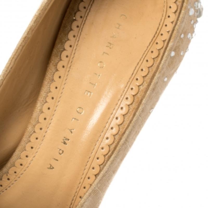 Charlotte Olympia Canvas Crystal Embellished Dolly Platform Pumps Size 36.5 For Sale 1