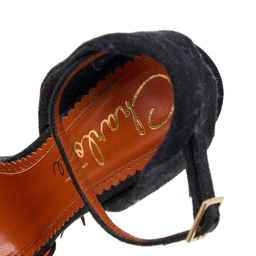 Charlotte Olympia Canvas Mischievous Platform Wedge Ankle Strap Sandals Size 38 Bon état - En vente à Dubai, Al Qouz 2