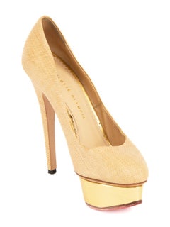 Charlotte Olympia Canvas Round Toe Platform Pumps Size UK 5