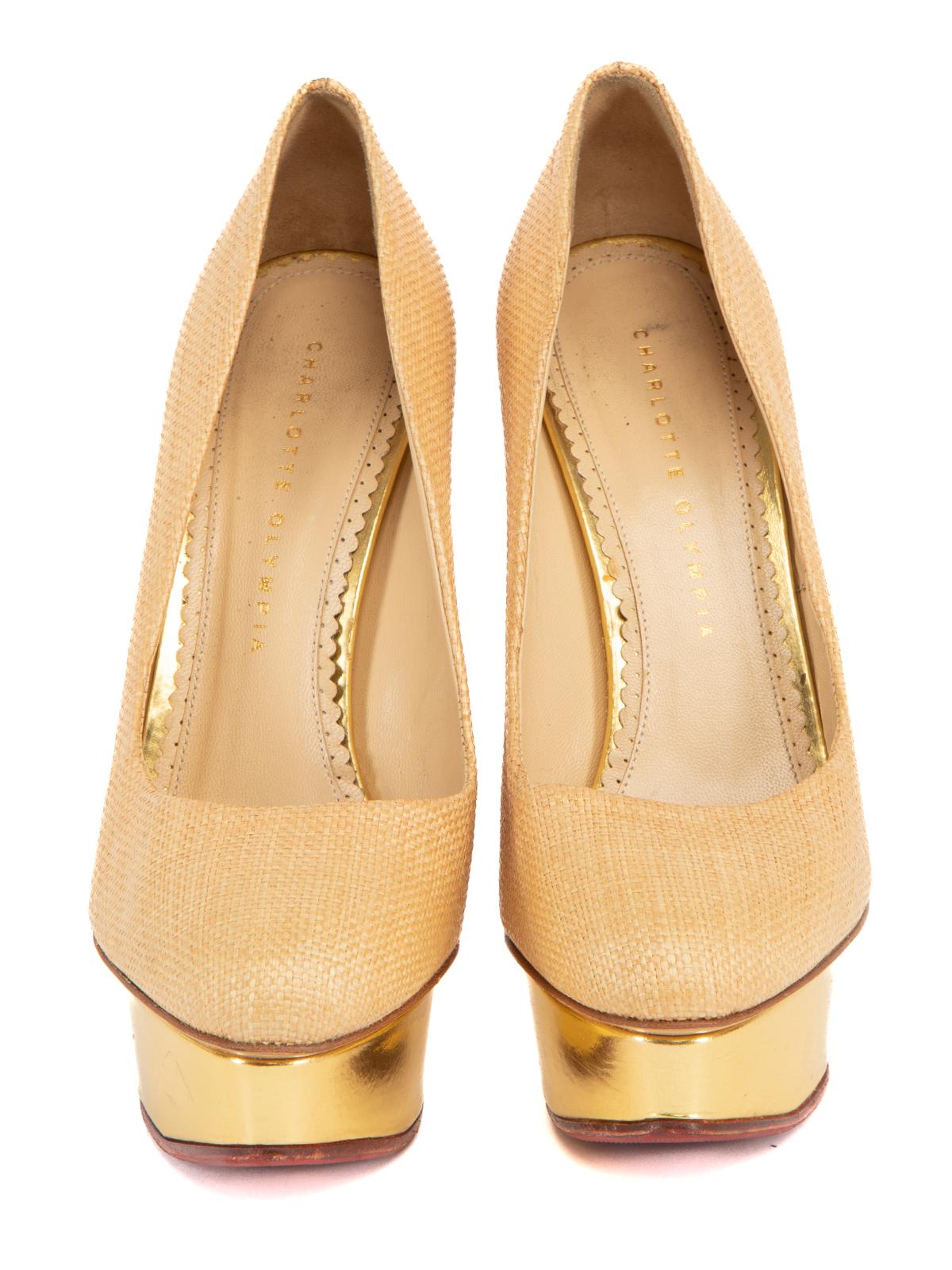 Orange Charlotte Olympia escarpins à bout rond en toile taille UK 5 en vente