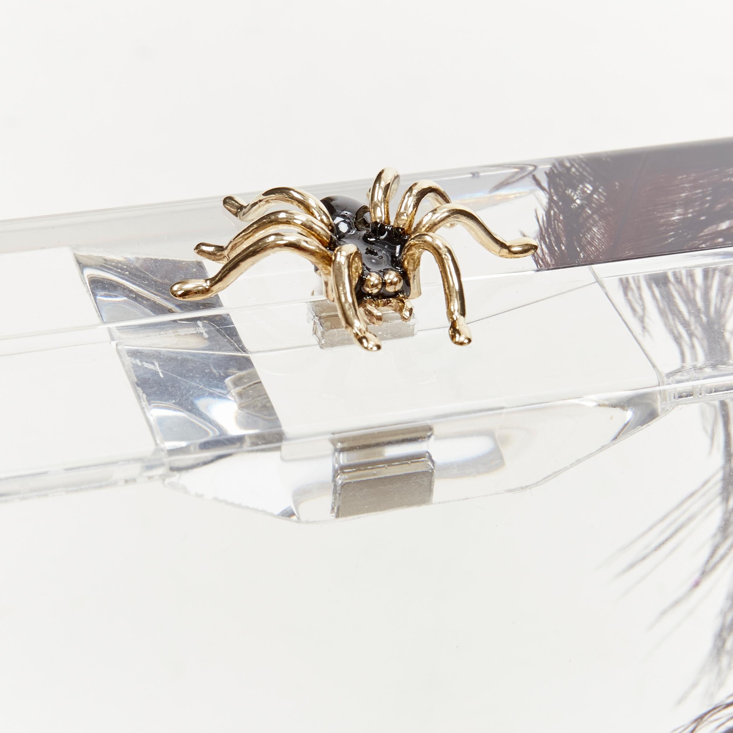 CHARLOTTE OLYMPIA clear acrylic black feather gold spider box clutch bag 1