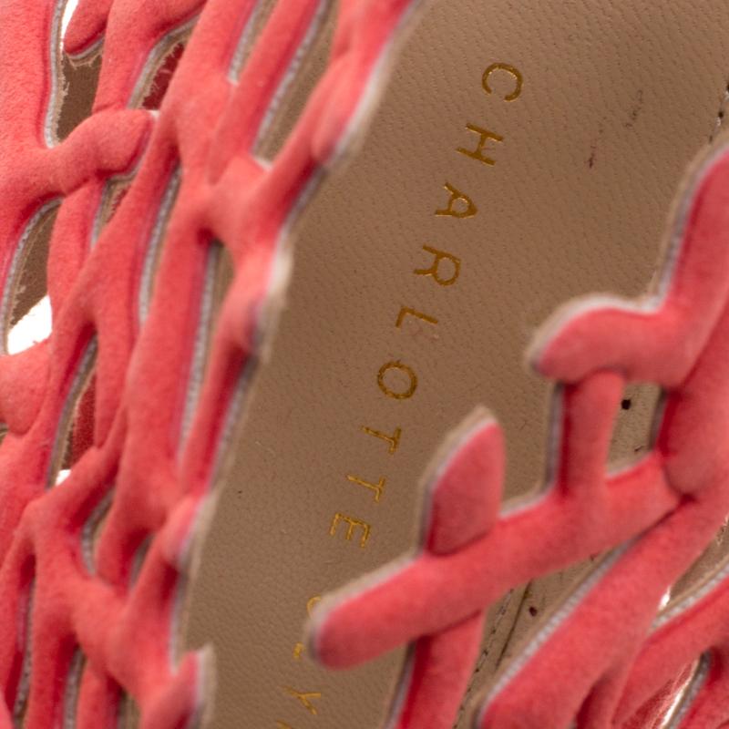 Women's Charlotte Olympia Coral Laser Cut Suede Goodness Reef Platform Sandals  Size 39