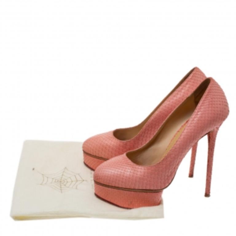 Charlotte Olympia Coral Red Python Dolly Platform Pumps Size 39 For Sale 3