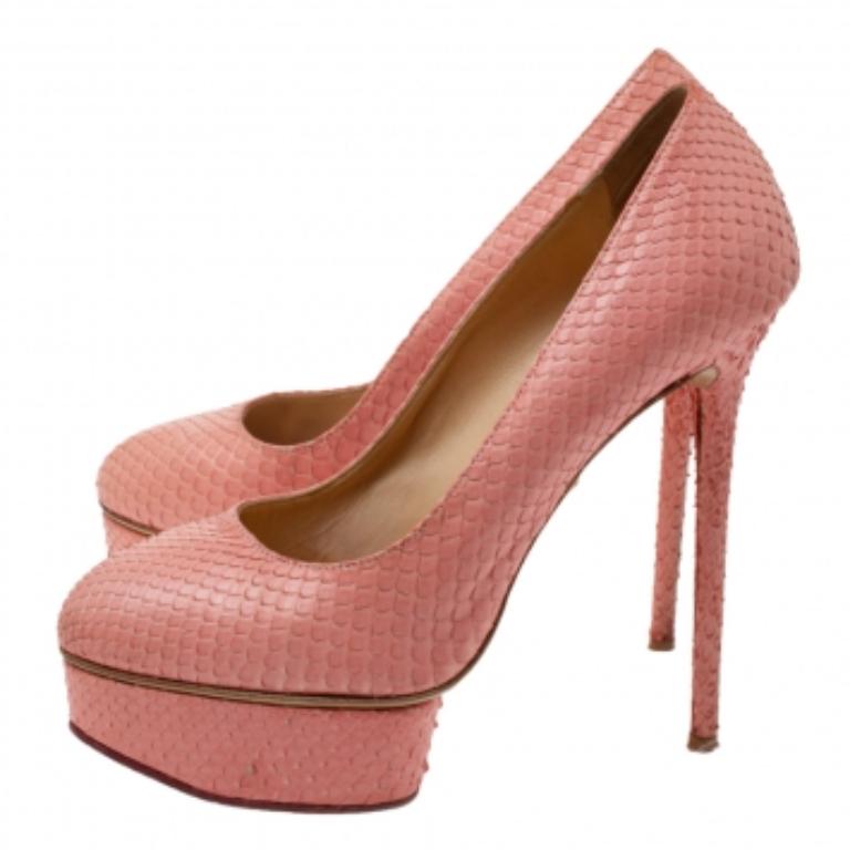 Charlotte Olympia Coral Red Python Dolly Platform Pumps Size 39 For Sale 4