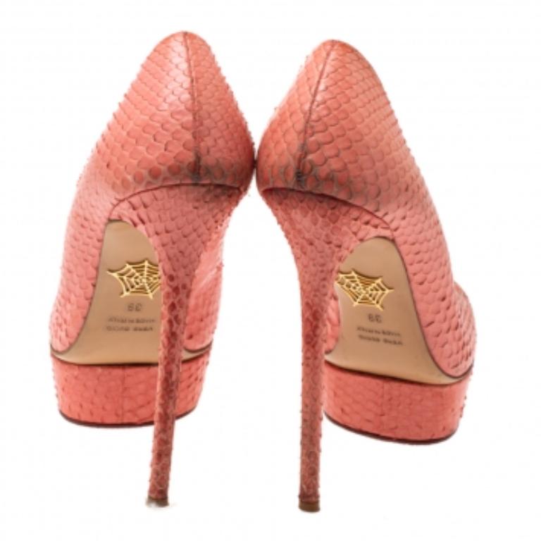 Charlotte Olympia Coral Red Python Dolly Platform Pumps Size 39 For Sale 5