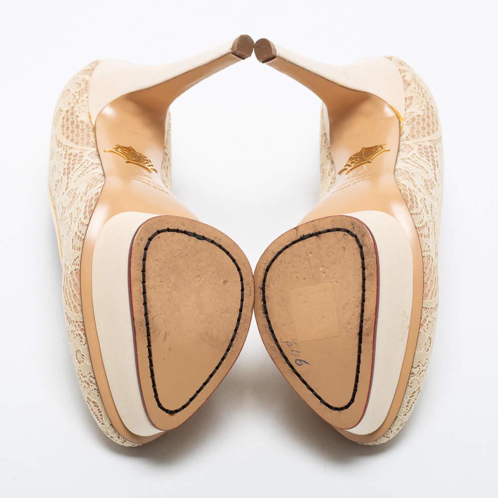 Charlotte Olympia Cream Lace Polly Platform Pumps Size 38.5 1