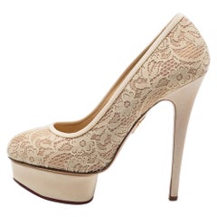 Charlotte Olympia Cream Lace Polly Platform Pumps Size 38.5