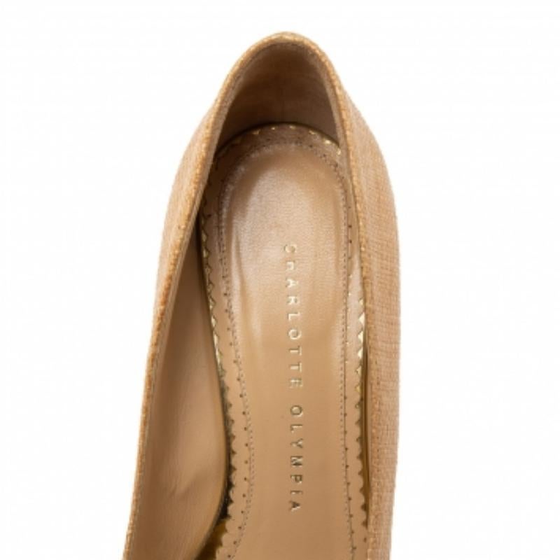 Women's Charlotte Olympia Cream Yellow Raffia Carmen Wedge Platform Pumps Size 37 For Sale