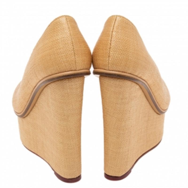 Charlotte Olympia Cream Yellow Raffia Carmen Wedge Platform Pumps Size 37 For Sale 2