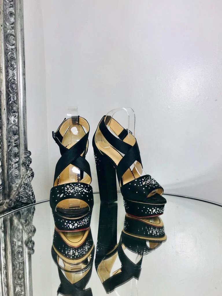Charlotte Olympia Crystal & Satin Heels In Good Condition For Sale In London, GB