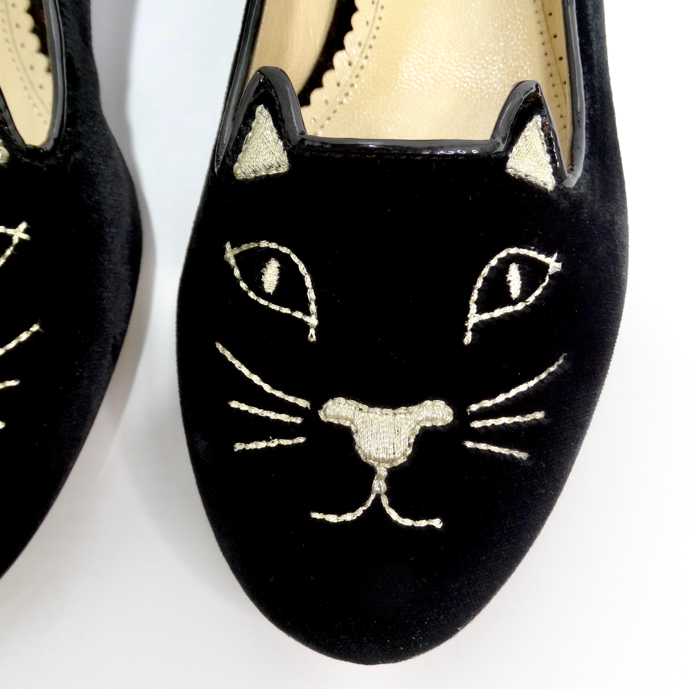 Charlotte Olympia Designer Signed Kitty Embroidered Flats In New Condition For Sale In Scottsdale, AZ