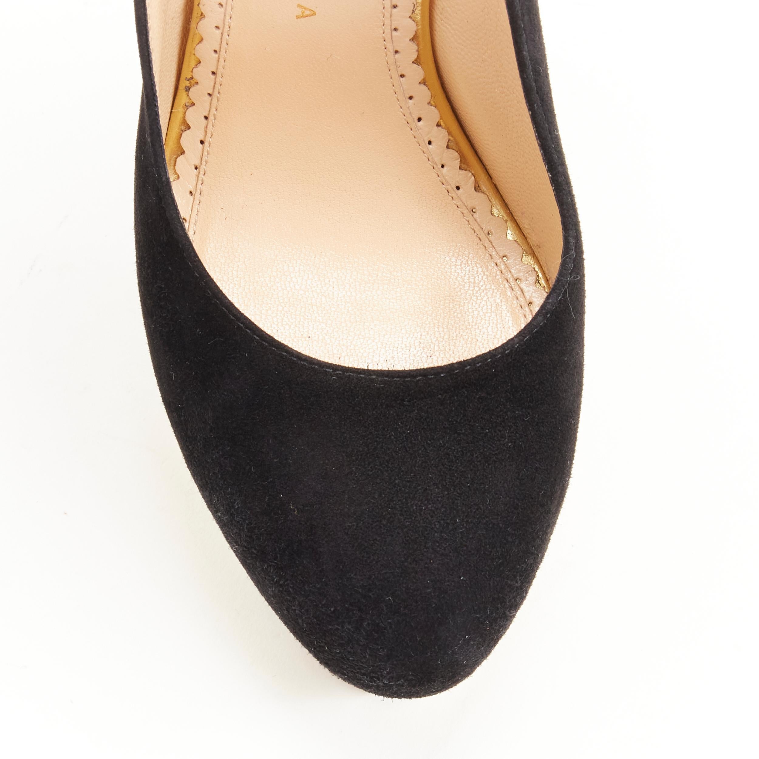 CHARLOTTE OLYMPIA Dolly black suede gold platform sling back pump EU38 1