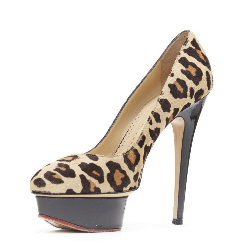 CHARLOTTE OLYMPIA Dolly brown leopard pony hair patent platform pump EU36.5 In Fair Condition For Sale In Hong Kong, NT