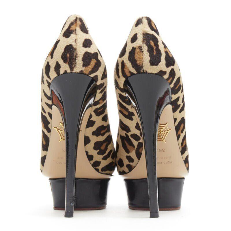 Women's CHARLOTTE OLYMPIA Dolly brown leopard pony hair patent platform pump EU36.5 For Sale