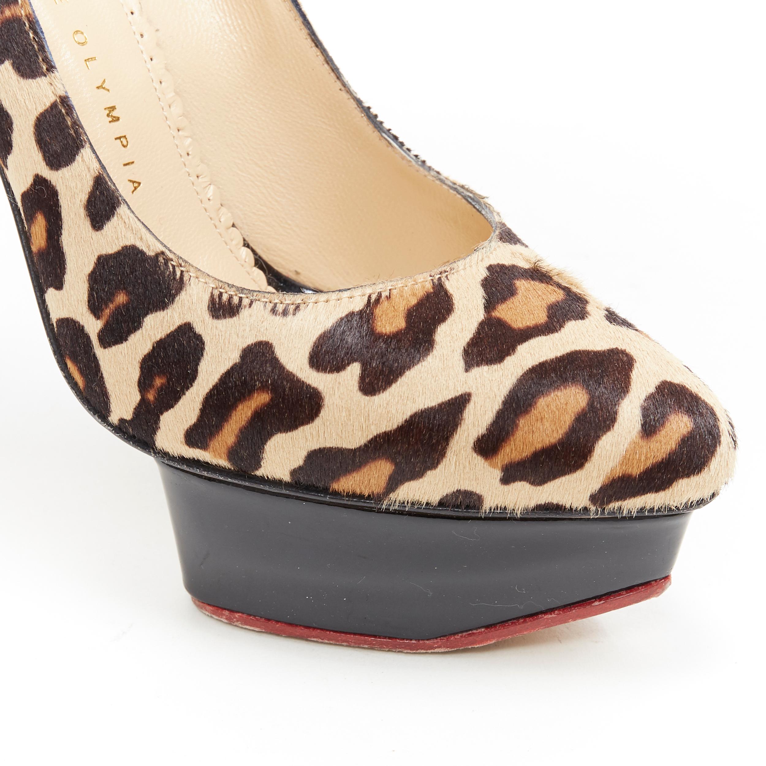 Women's CHARLOTTE OLYMPIA Dolly brown leopard pony hair patent platform pump EU36.5 For Sale