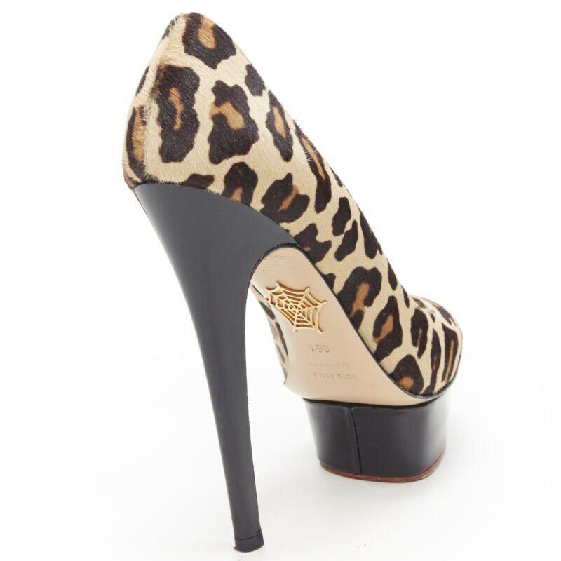 CHARLOTTE OLYMPIA Dolly brown leopard pony hair patent platform pump EU36.5 For Sale 4