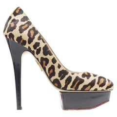 CHARLOTTE OLYMPIA Dolly brown leopard pony hair patent platform pump EU36.5