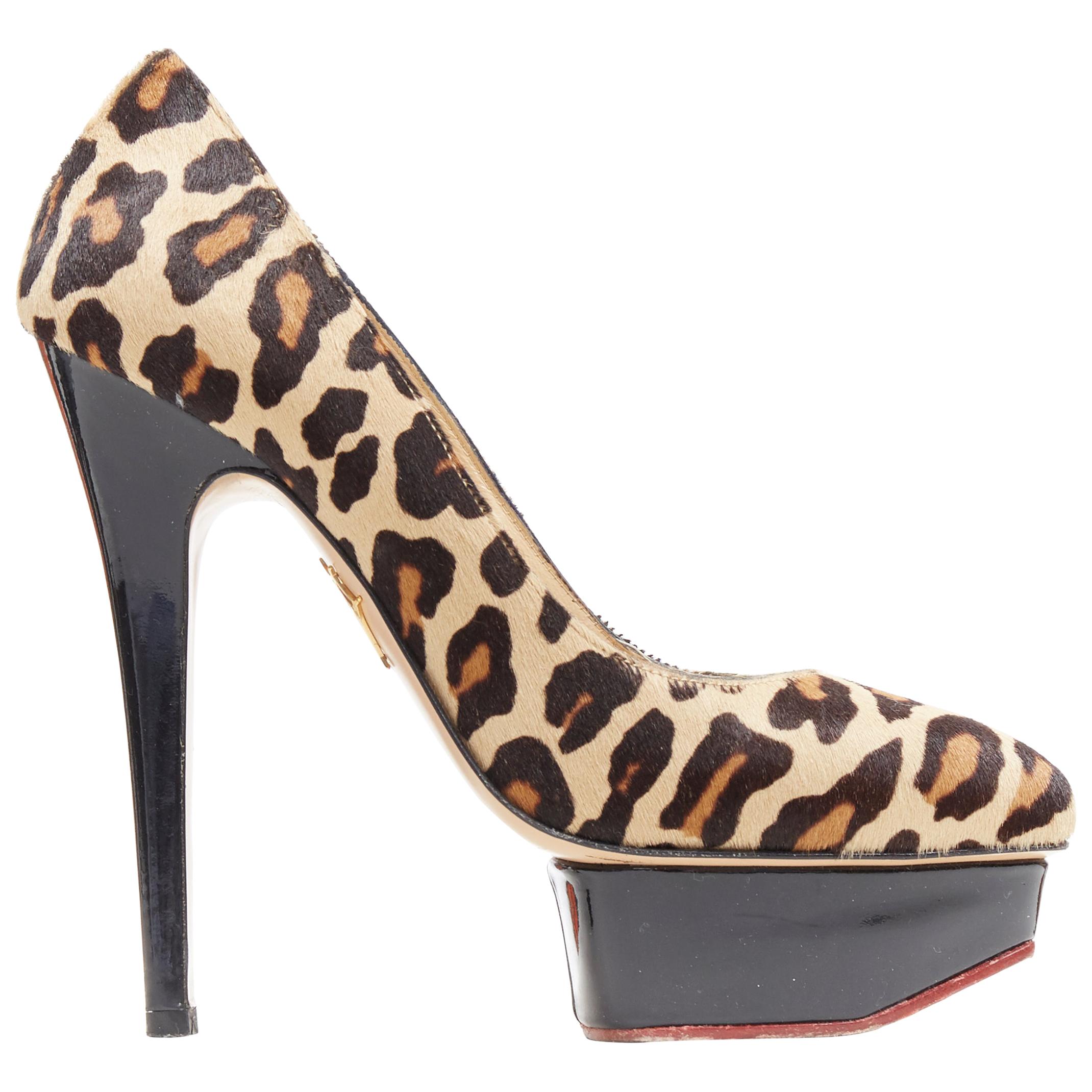 CHARLOTTE OLYMPIA Dolly brown leopard pony hair patent platform pump EU36.5 For Sale