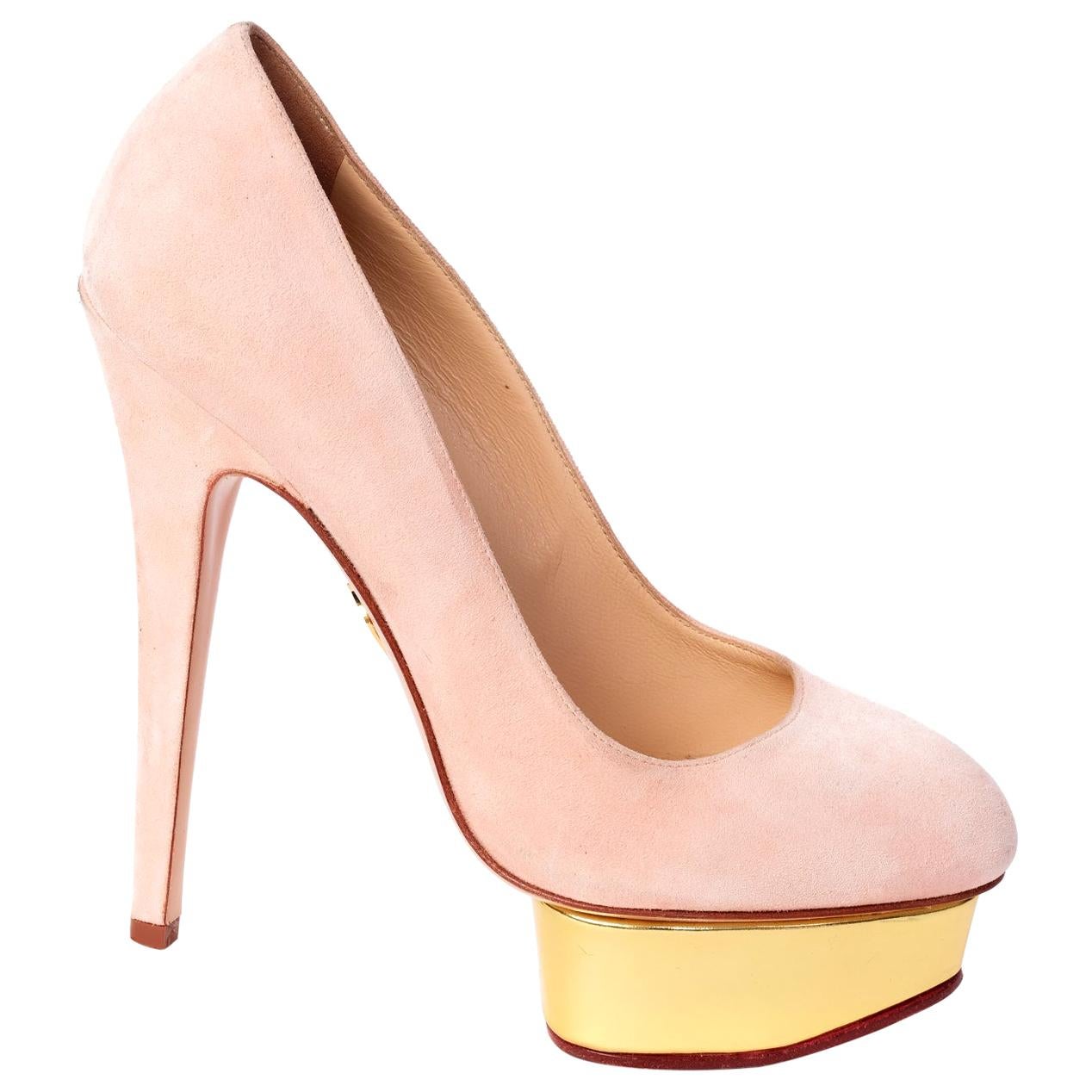Charlotte Olympia Dolly Nude Suede Platform Pump (37 EU) For Sale