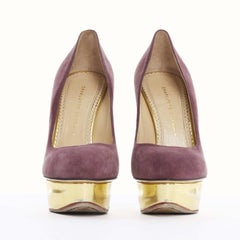 CHARLOTTE OLYMPIA Dolly purple suede leather gold platform pumps heels EU39 US9