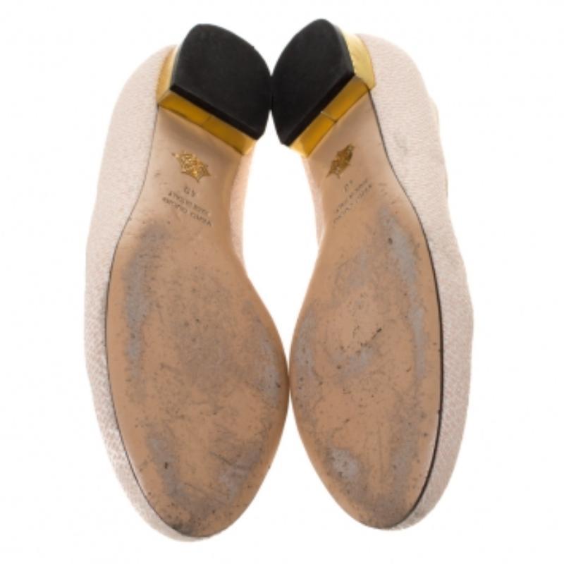 Beige Charlotte Olympia - Chausssures de ballet en toile brodée Emoticat Cheeky Kitty - Taille 40 en vente