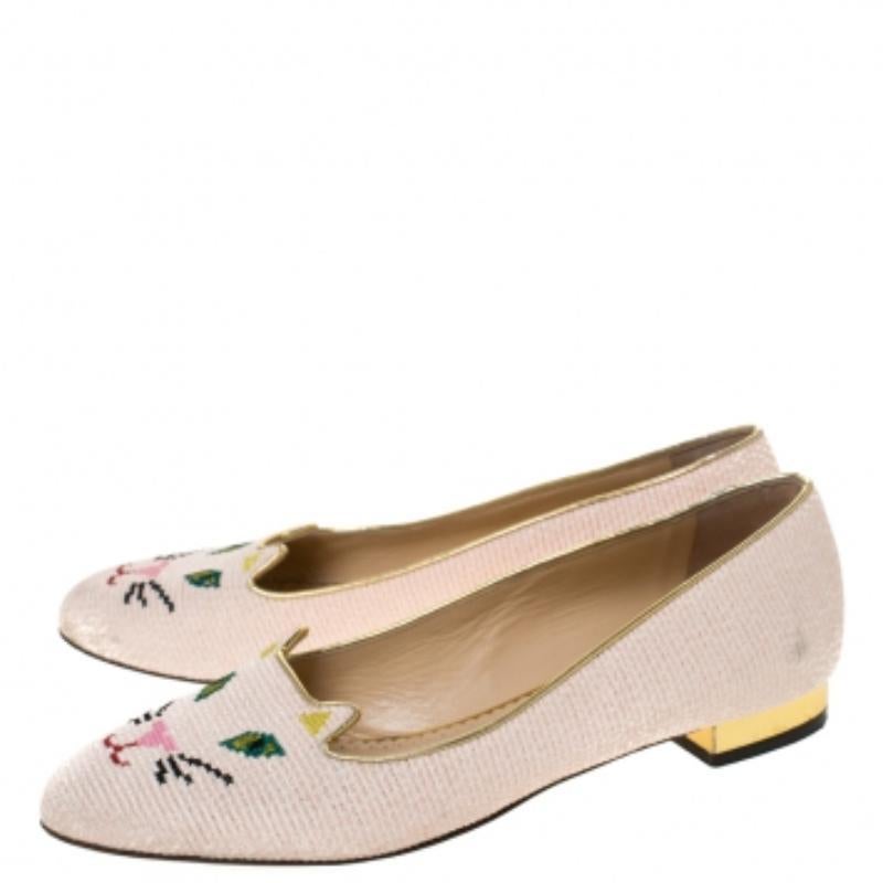 Charlotte Olympia - Chausssures de ballet en toile brodée Emoticat Cheeky Kitty - Taille 40 en vente 2