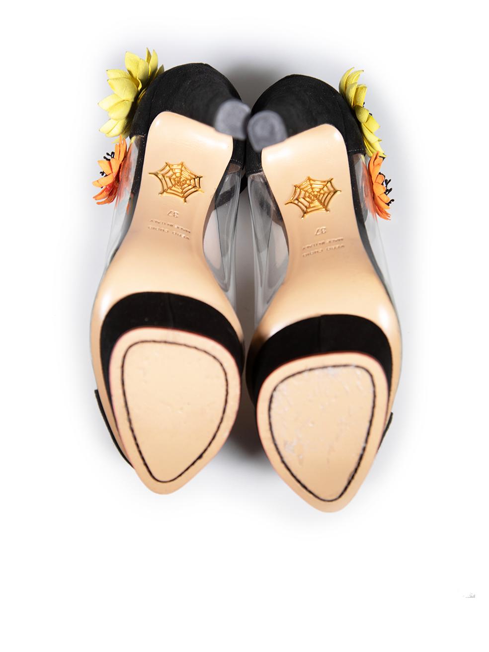 Charlotte Olympia - Talons en daim et PVC à fleurs, taille IT 37 Excellent état - En vente à London, GB