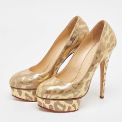 Charlotte Olympia Gold/Grey Leather Dolly Platform Pumps Size 37.5