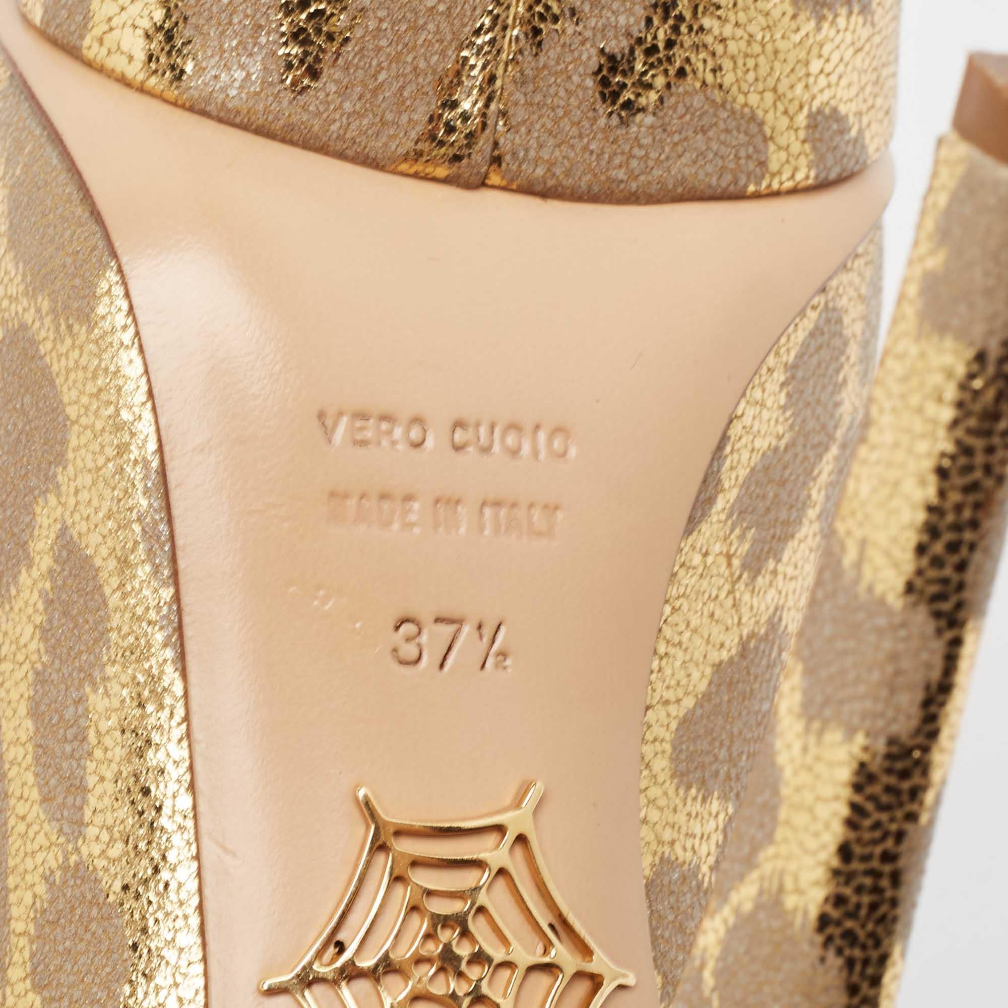 Charlotte Olympia Gold/Grey Leather Dolly Platform Pumps Size 37.5 For Sale 3