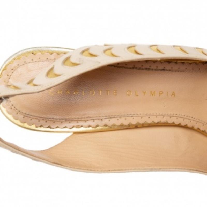 Charlotte Olympia Gold Leather Catch of the Day Platform Slingback Pumps Size 39 1