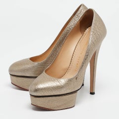 Charlotte Olympia Gold Leather Platform Pumps Size 36