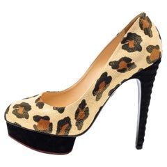 Charlotte Olympia Gold Leopard Print Glitter Suede Dolly  Pumps Size 39