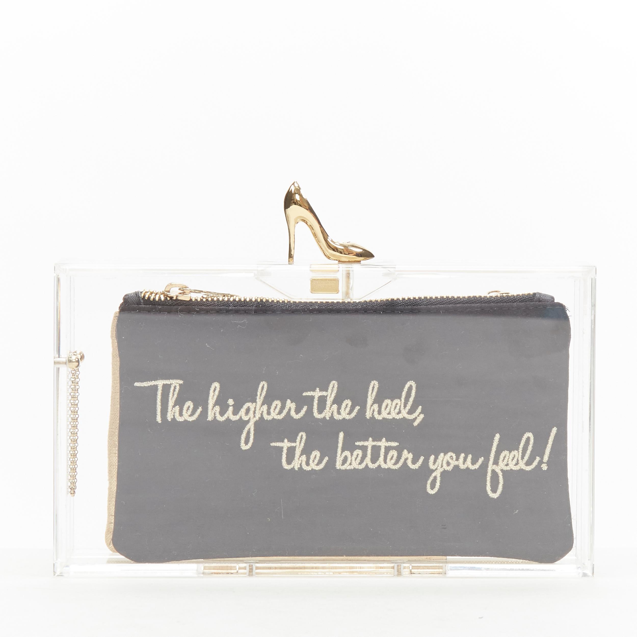 CHARLOTTE OLYMPIA gold shoe embroidery pouch perspex acrylic box clutch bag 1