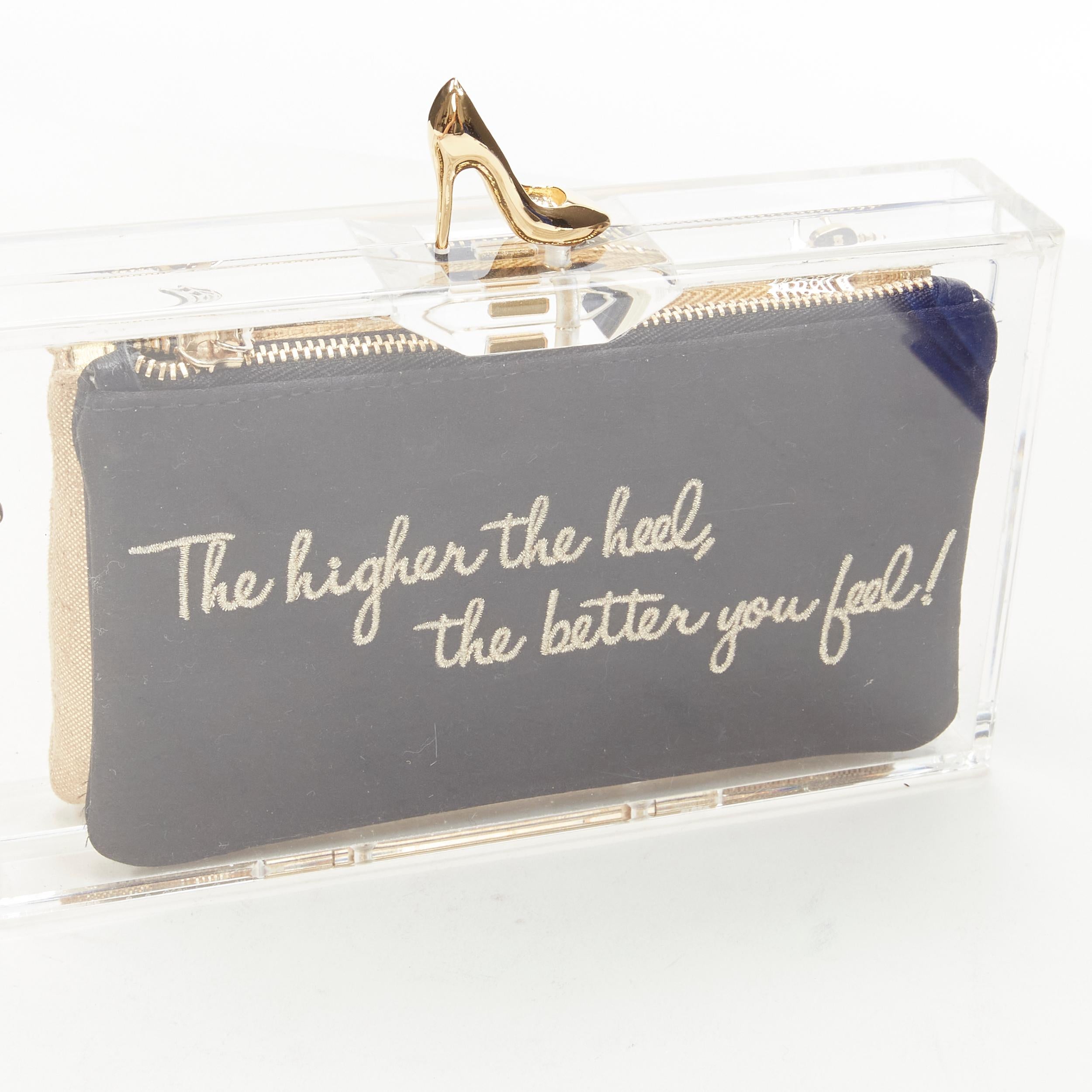 CHARLOTTE OLYMPIA gold shoe embroidery pouch perspex acrylic box clutch bag 4