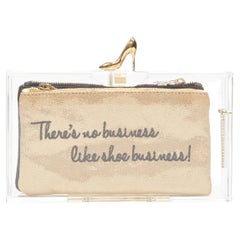 CHARLOTTE OLYMPIA gold shoe embroidery pouch perspex acrylic box clutch bag
