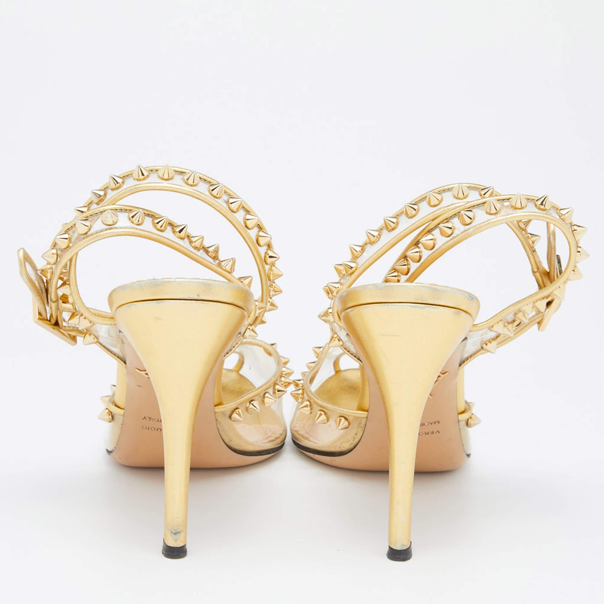 Charlotte Olympia Gold Studded PVC and Leather Soho Peep Toe Sandals Size 38 1