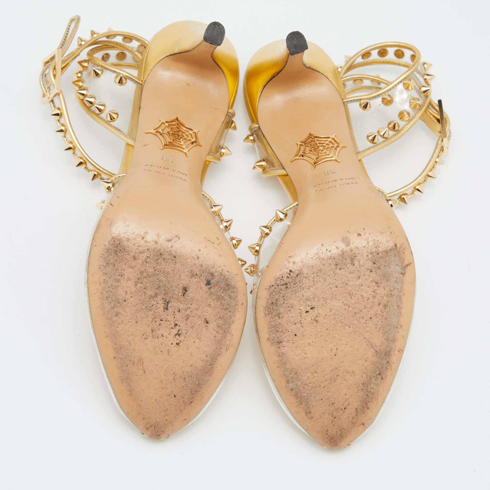 Charlotte Olympia Gold Studded PVC and Leather Soho Peep Toe Sandals Size 38 2